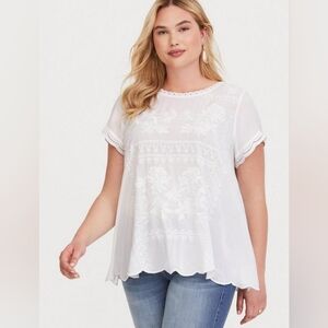 Torrid White Embroidered Challis Blouse